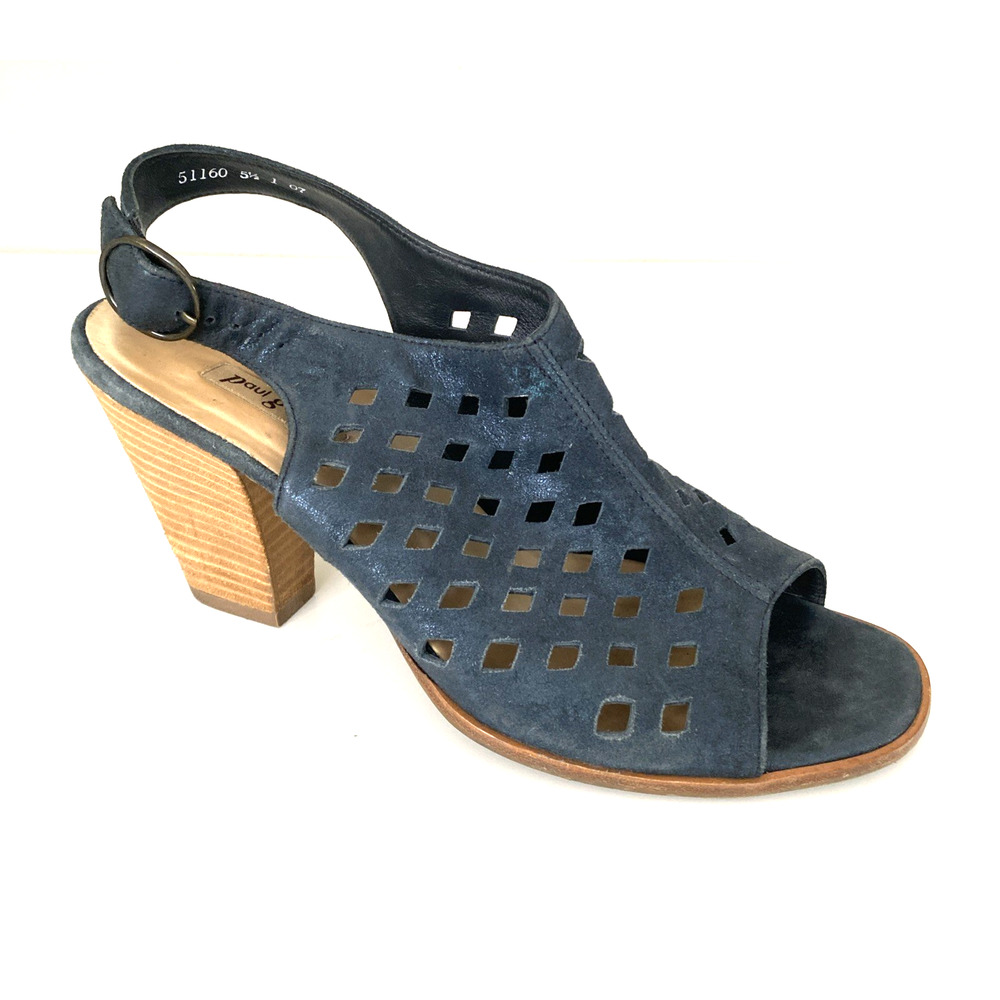 Paul Green Slingback Diamond Perforated Leather Sandal Blue Metallic 5.5…